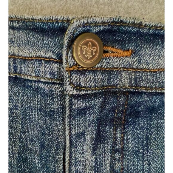 Kristian Alfonso Jeans Women 16 Bootcut Distressed Wash Fleur de Lis Embroidered - Picture 5 of 16